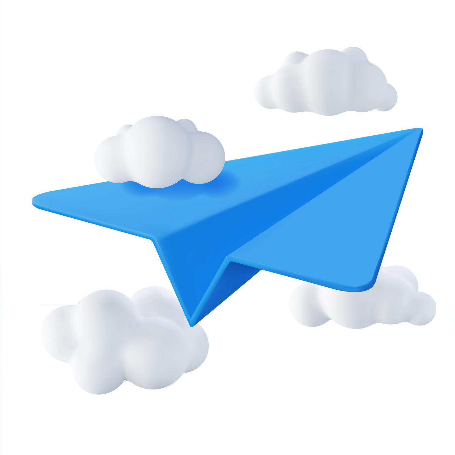 3D Blue Paper Plane in Sky with Clouds