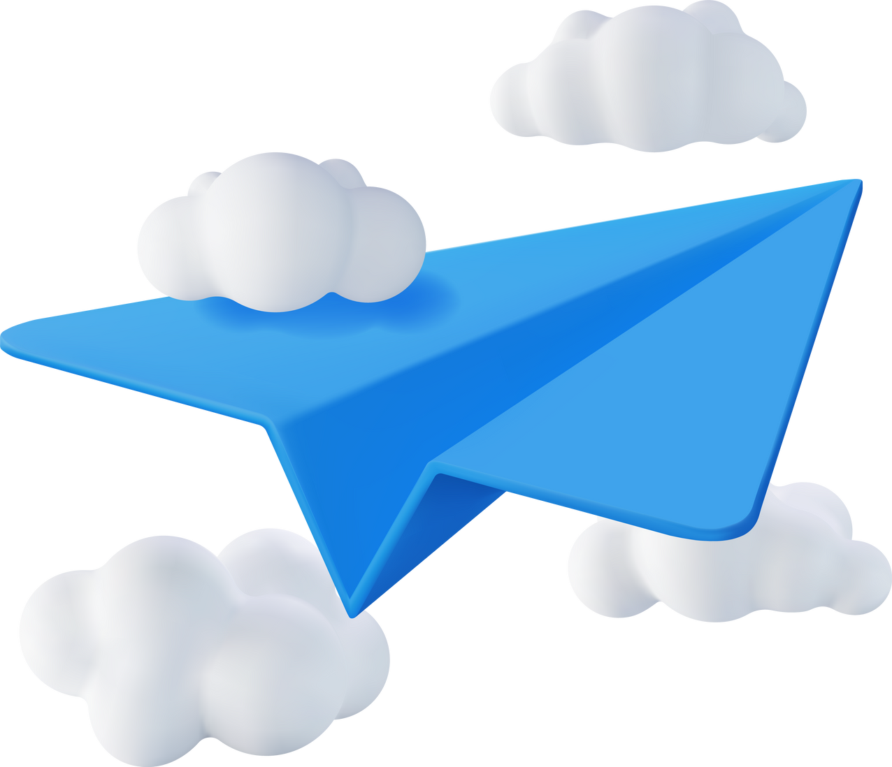 3D Blue Paper Plane in Clouds